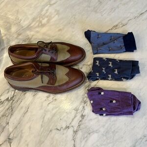 JOHNSTON AND MURPHY BROWN & TAN WINGTIP OXFORDS SIZE 10